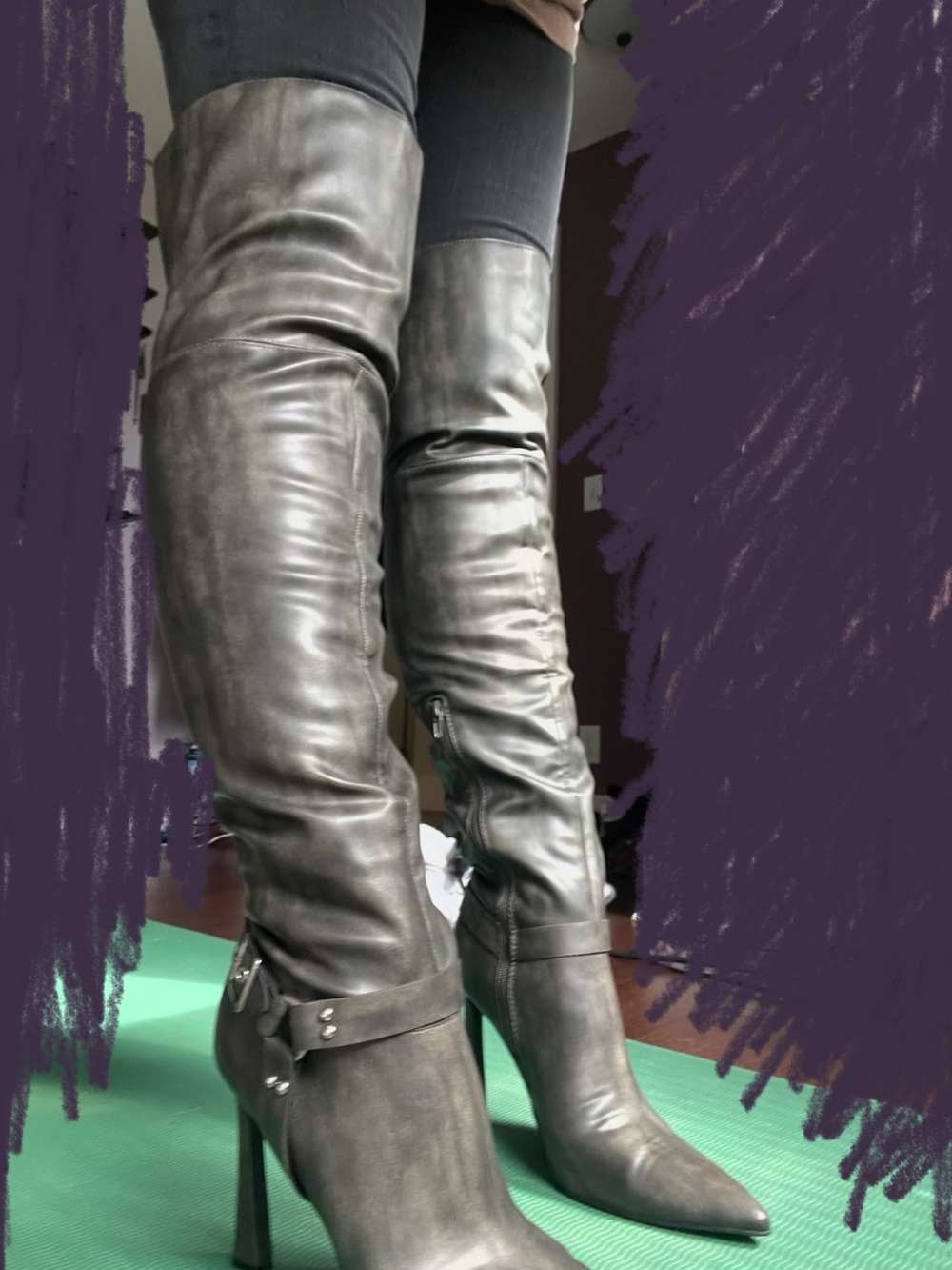 Shoe Dazzle Over-the-Knee Pointed Toe Stiletto Boot in Charcoal